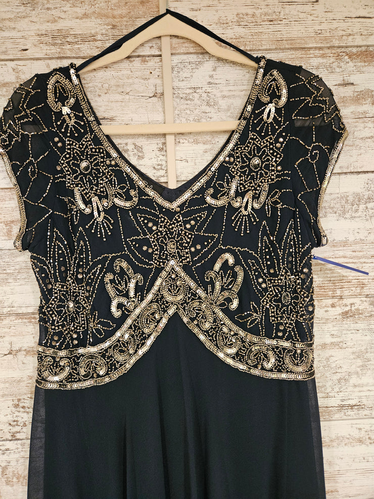 NAVY BEADED TOP LONG DRESS