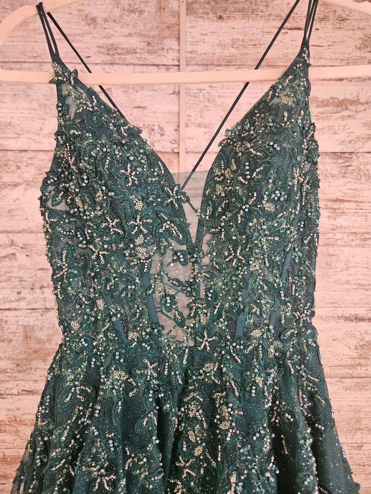 GREEN SPARKLY A LINE GOWN