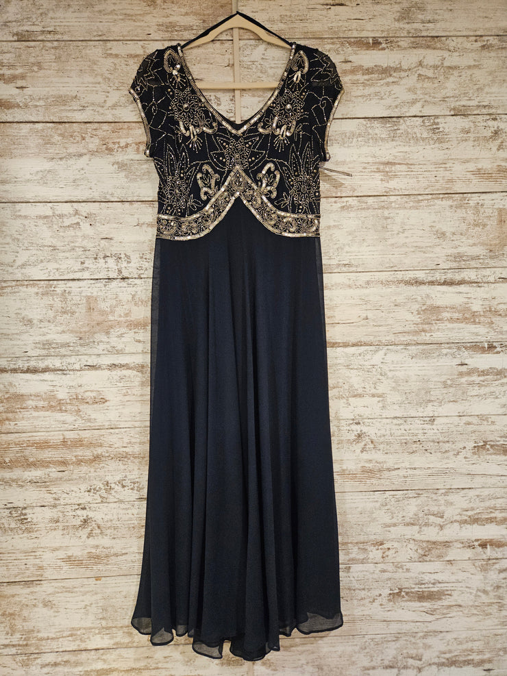 NAVY BEADED TOP LONG DRESS