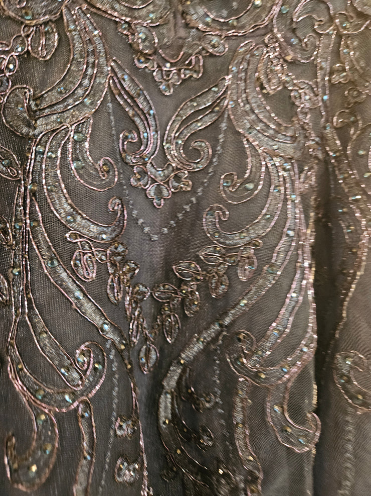 NAVY/FLORAL A LINE GOWN