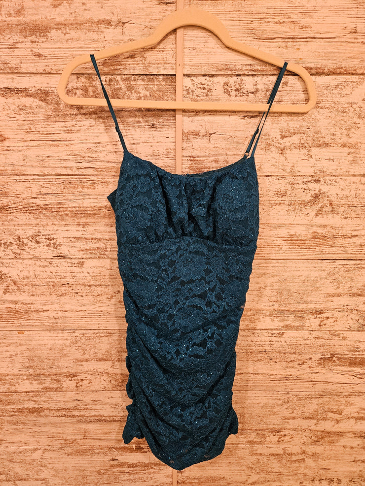 TEAL LACE SHORT DRESS