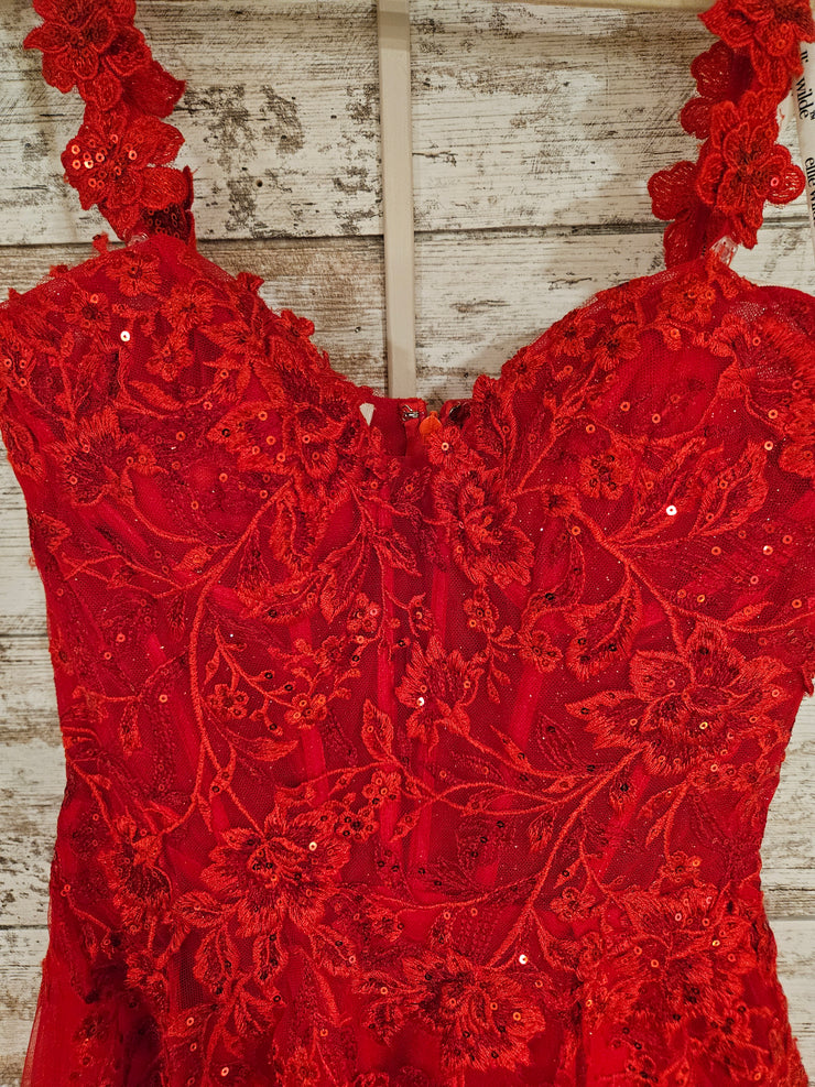 RED/FLORAL A LINE GOWN