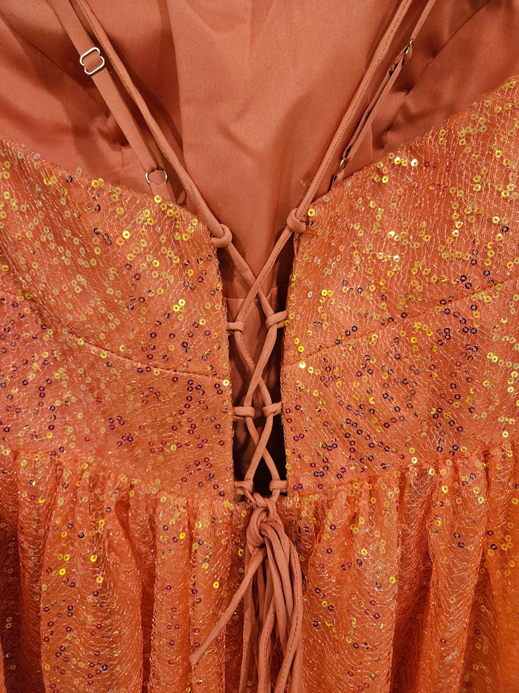 CORAL SPARKLY SHORT DRESS -NEW