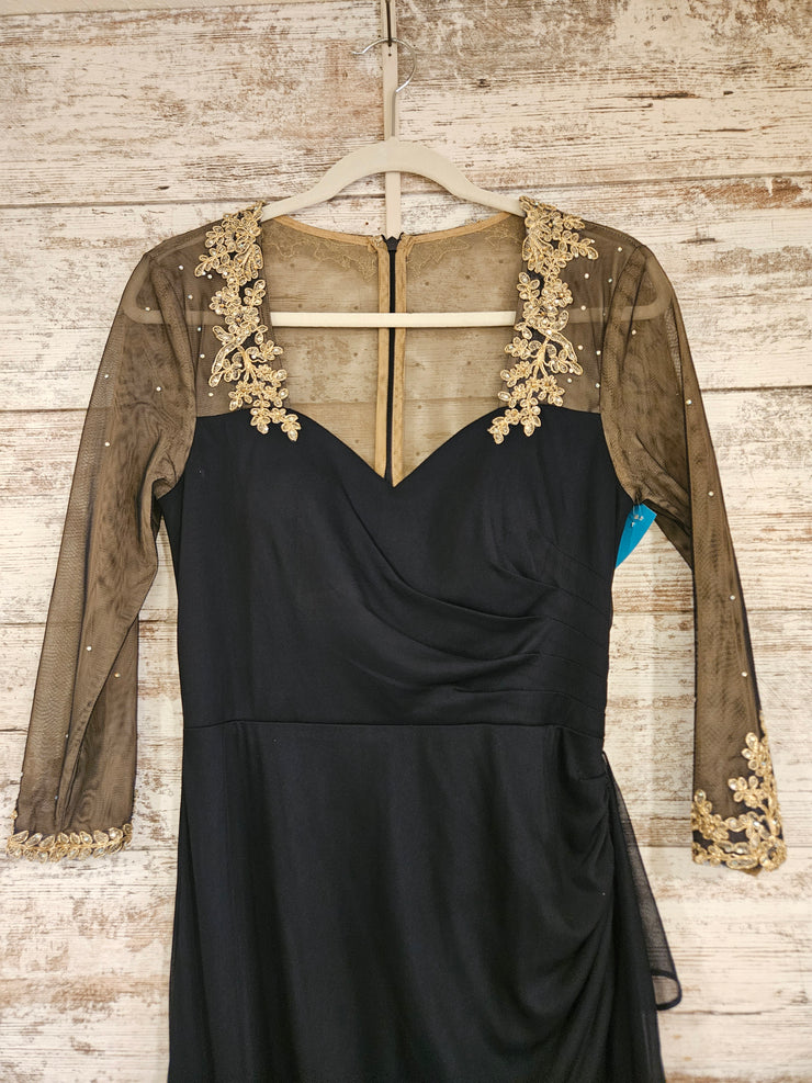 NAVY/GOLD LONG EVENING GOWN