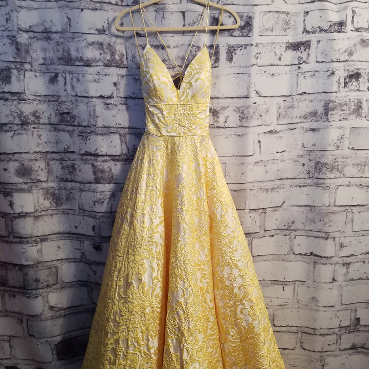 YELLOW FLORAL A LINE GOWN