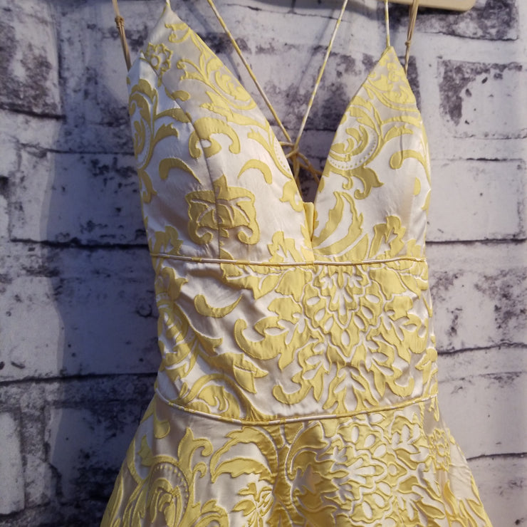 YELLOW FLORAL A LINE GOWN