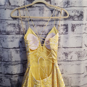 YELLOW FLORAL A LINE GOWN