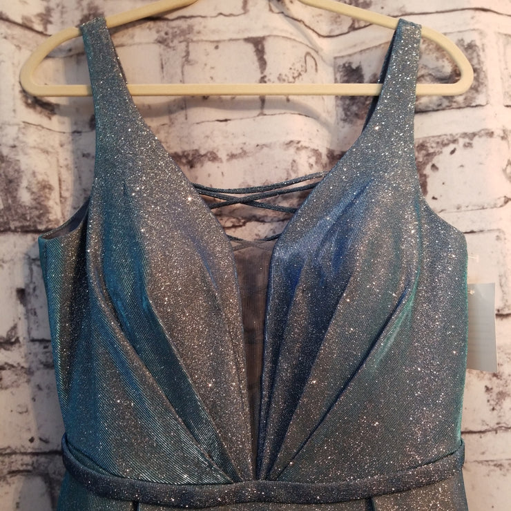 BLUE SPARKLE A LINE GOWN