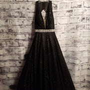 BLACK GLITTER A LINE GOWN