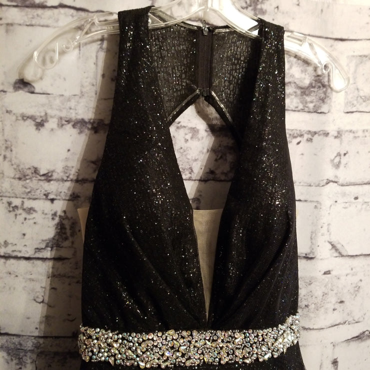 BLACK GLITTER A LINE GOWN