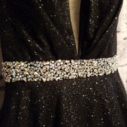 BLACK GLITTER A LINE GOWN