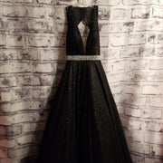 BLACK GLITTER A LINE GOWN