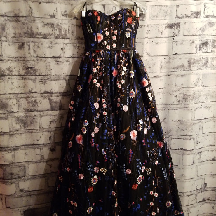 BLACK/FLORAL A LINE GOWN (NEW)