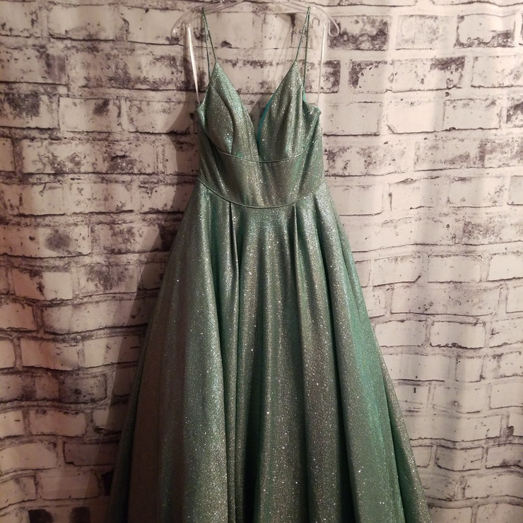 GREEN SPARKLY A LINE GOWN- NEW