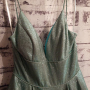 GREEN SPARKLY A LINE GOWN- NEW