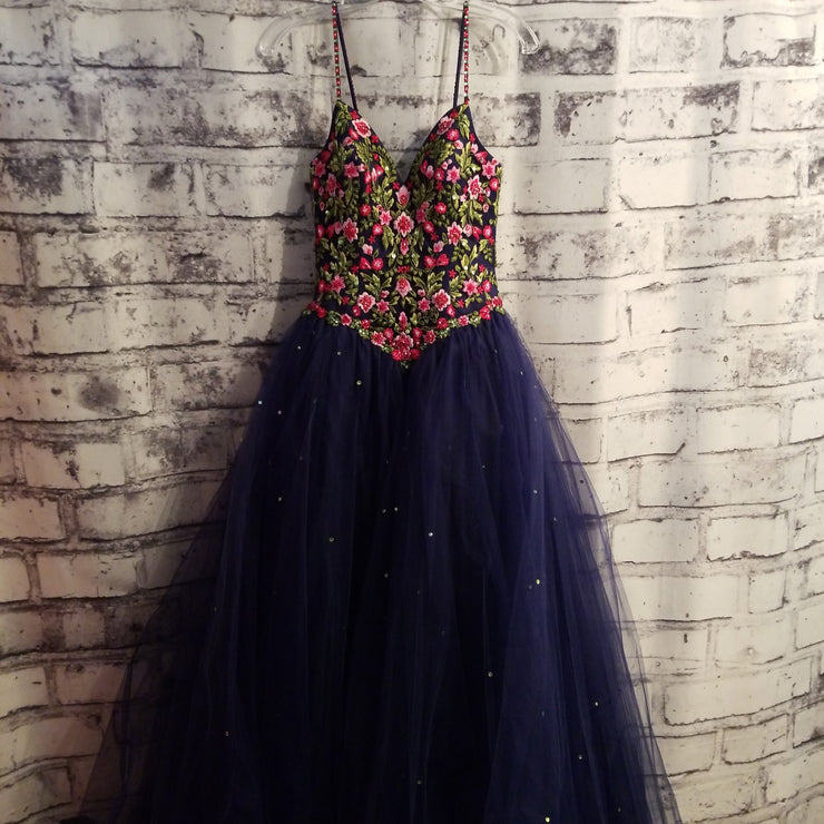 NAVY/FLORAL PRINCESS GOWN