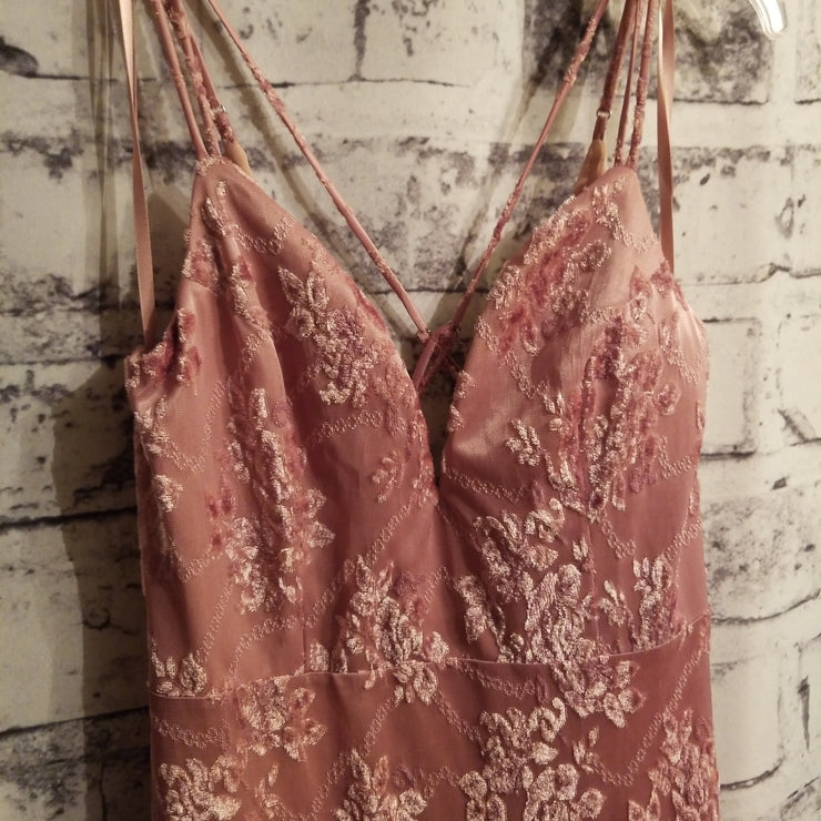 PINK FLORAL LONG EVENING GOWN