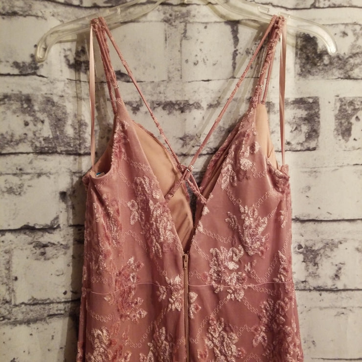 PINK FLORAL LONG EVENING GOWN