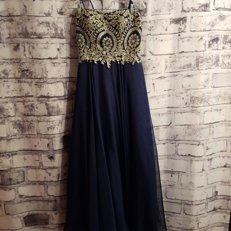 NAVY/GOLD A LINE GOWN