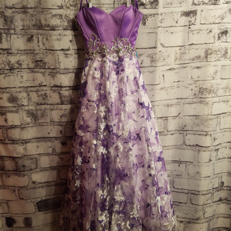PURPLE/FLORAL A LINE GOWN