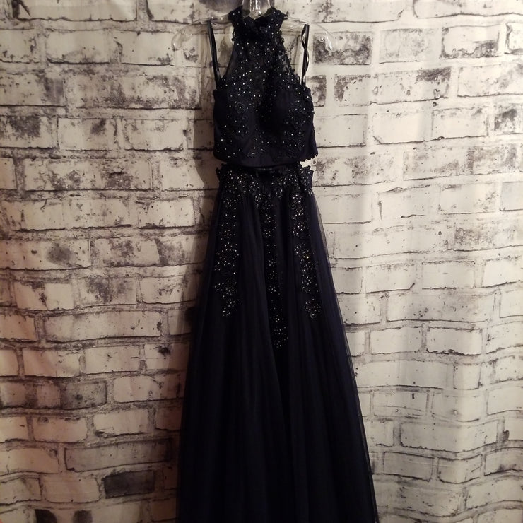 NAVY 2 PC. A LINE GOWN SET