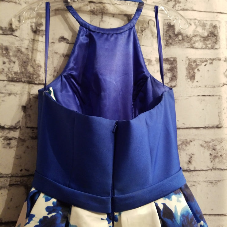 ROYAL BLUE/FLORAL A LINE GOWN