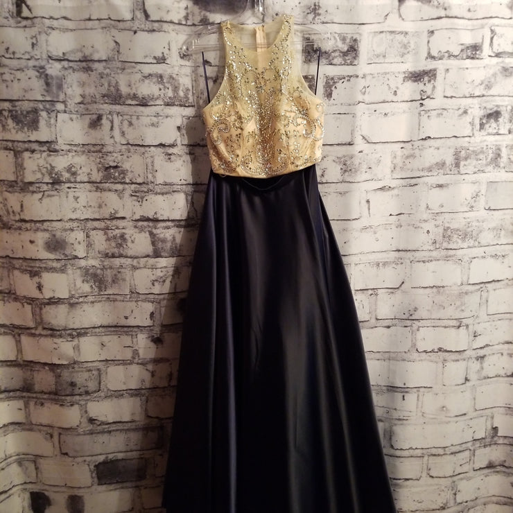 NAVY/TAN 2 PC. PRINCESS GOWN