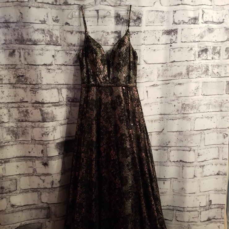 BLACK FLORAL A LINE GOWN (NEW)