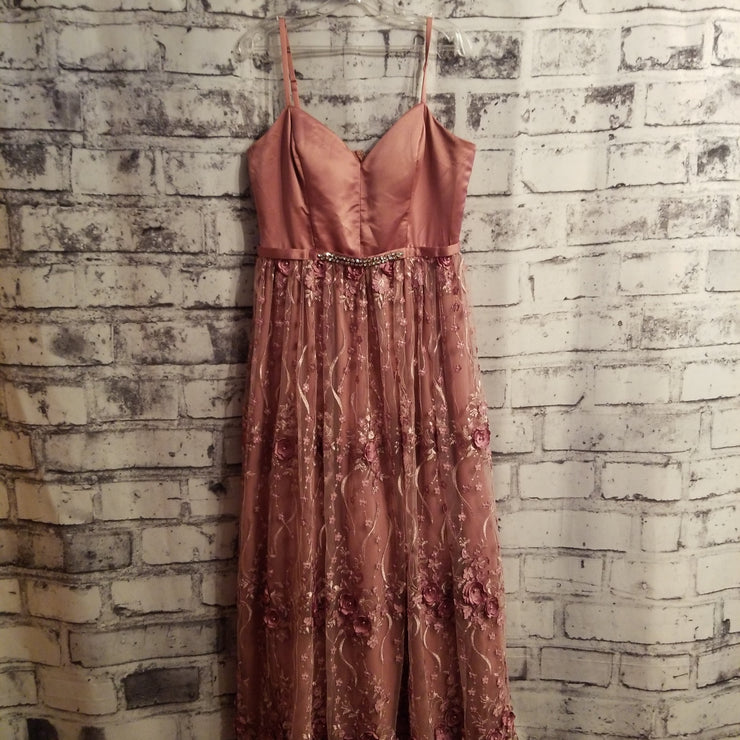 BLUSH/FLORAL A LINE GOWN