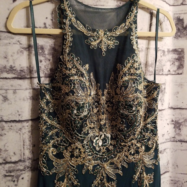 GREEN/GOLD LONG EVENING GOWN
