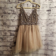 TAN/SILVER SEQUIN SHORT DRESS