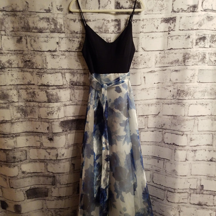 NAVY/FLORAL A LINE GOWN