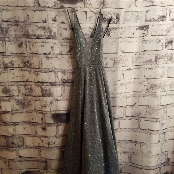 BLUE SPARKLY A LINE GOWN (NEW)