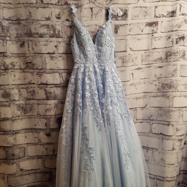 BLUE FLORAL A LINE GOWN