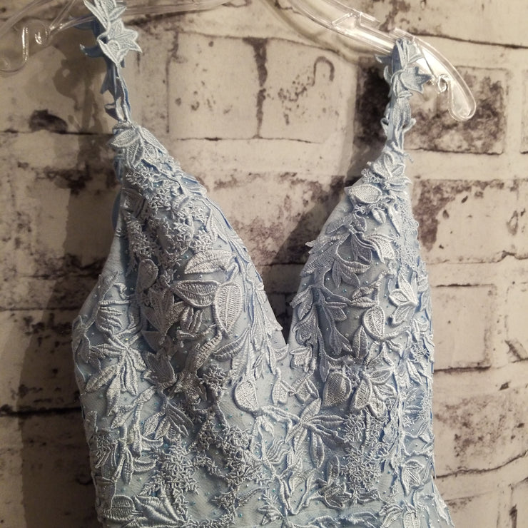 BLUE FLORAL A LINE GOWN