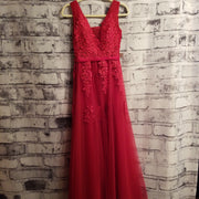 RED/FLORAL A LINE GOWN (NEW)