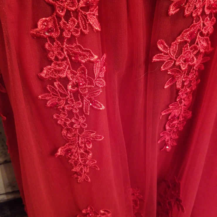 RED/FLORAL A LINE GOWN (NEW)