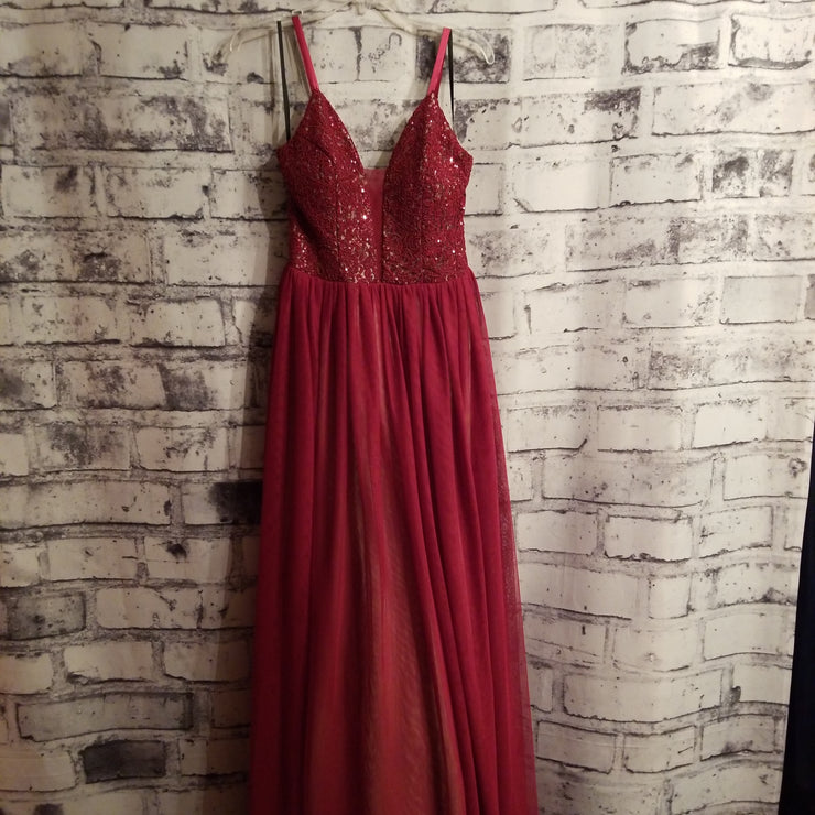 BURGUNDY A LINE GOWN (NEW)