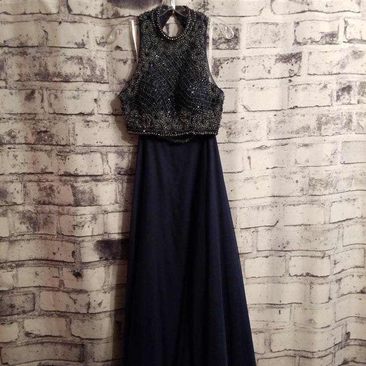 NAVY 2 PC. BEADED DRESS SET