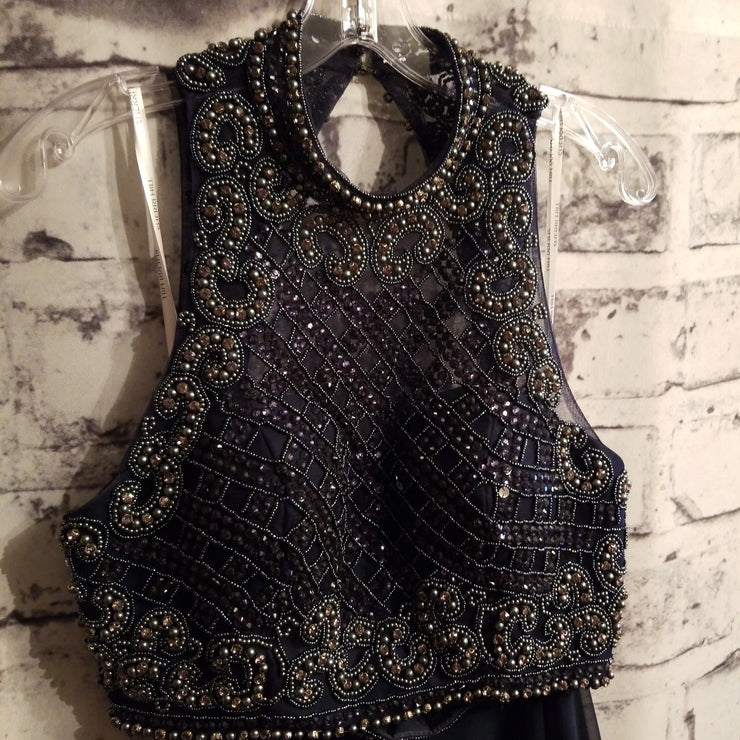NAVY 2 PC. BEADED DRESS SET