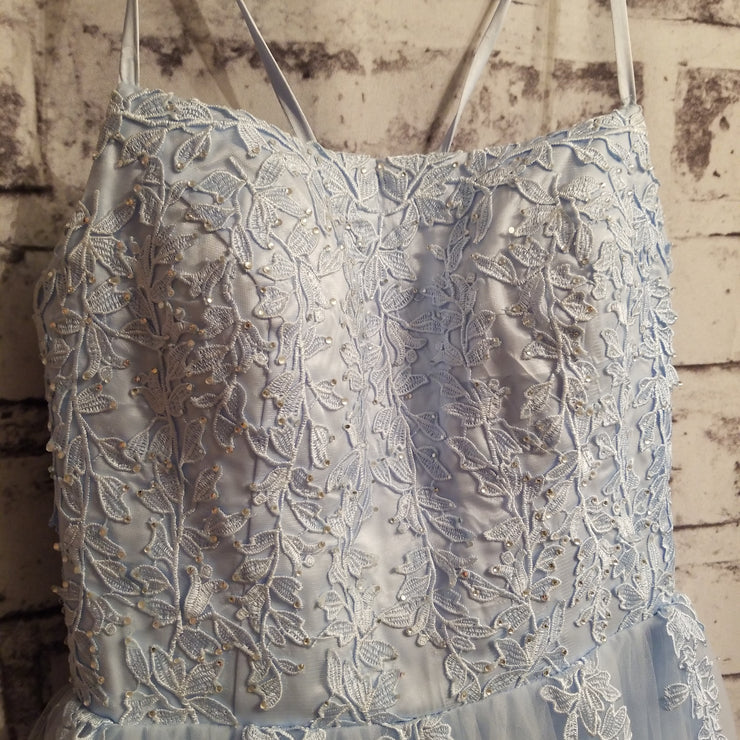 BLUE/FLORAL A LINE GOWN