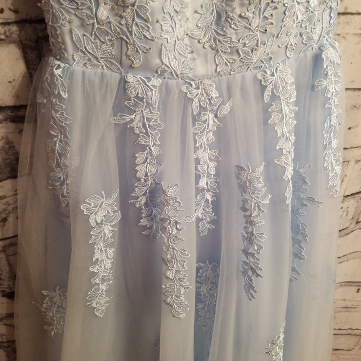 BLUE/FLORAL A LINE GOWN