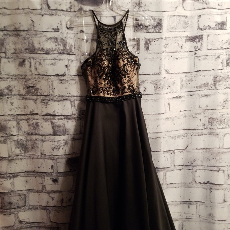 BLACK/TAN A LINE GOWN