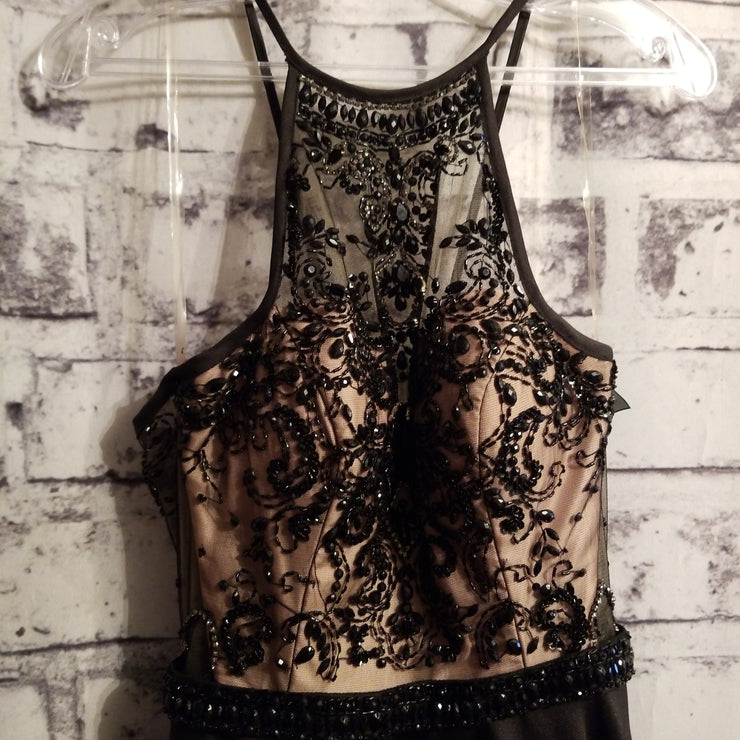 BLACK/TAN A LINE GOWN