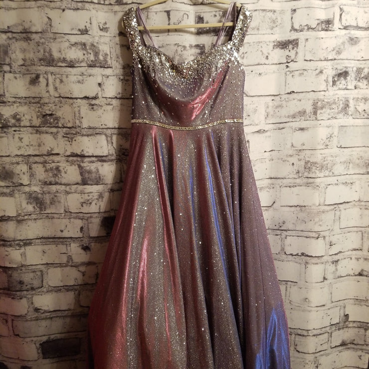 GRAY SPARKLY A LINE GOWN OFF THE SHOULDER