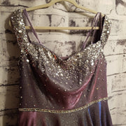 GRAY SPARKLY A LINE GOWN OFF THE SHOULDER