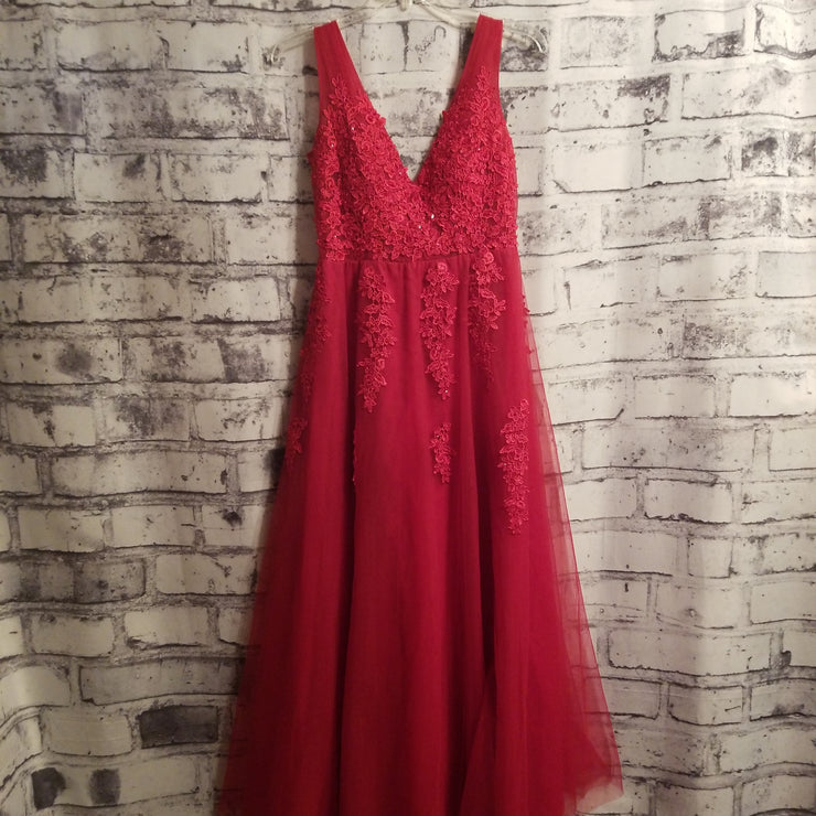 RED FLORAL A LINE GOWN (NEW)