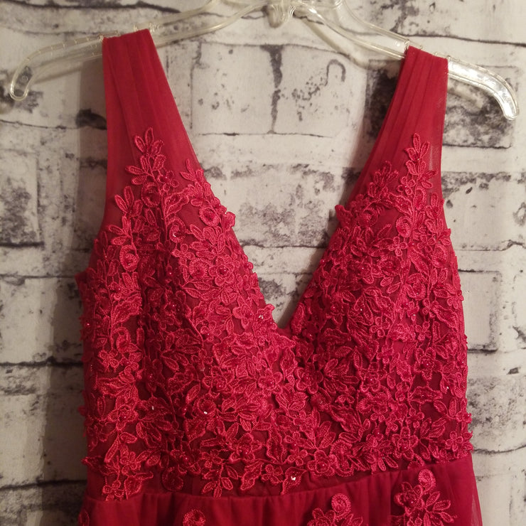 RED FLORAL A LINE GOWN (NEW)