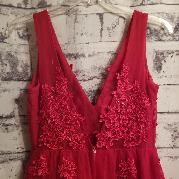 RED FLORAL A LINE GOWN (NEW)