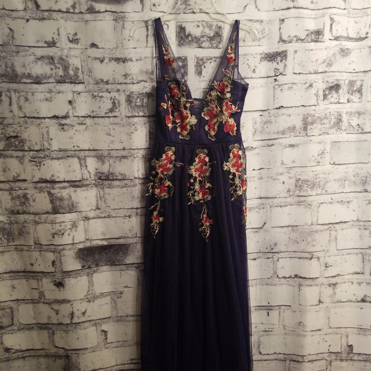 NAVY/FLORAL A LINE GOWN